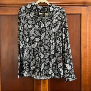 H&M Men’s Black and White Paisley Long Sleeve Slim Fit Button Up Shirt Medium
